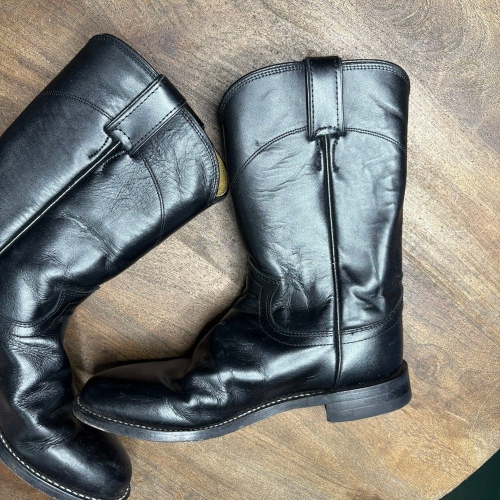 JUSTIN Cowboy Boots Womens Size 6.5 Black Leather Western Country Concert - Picture 4 of 12